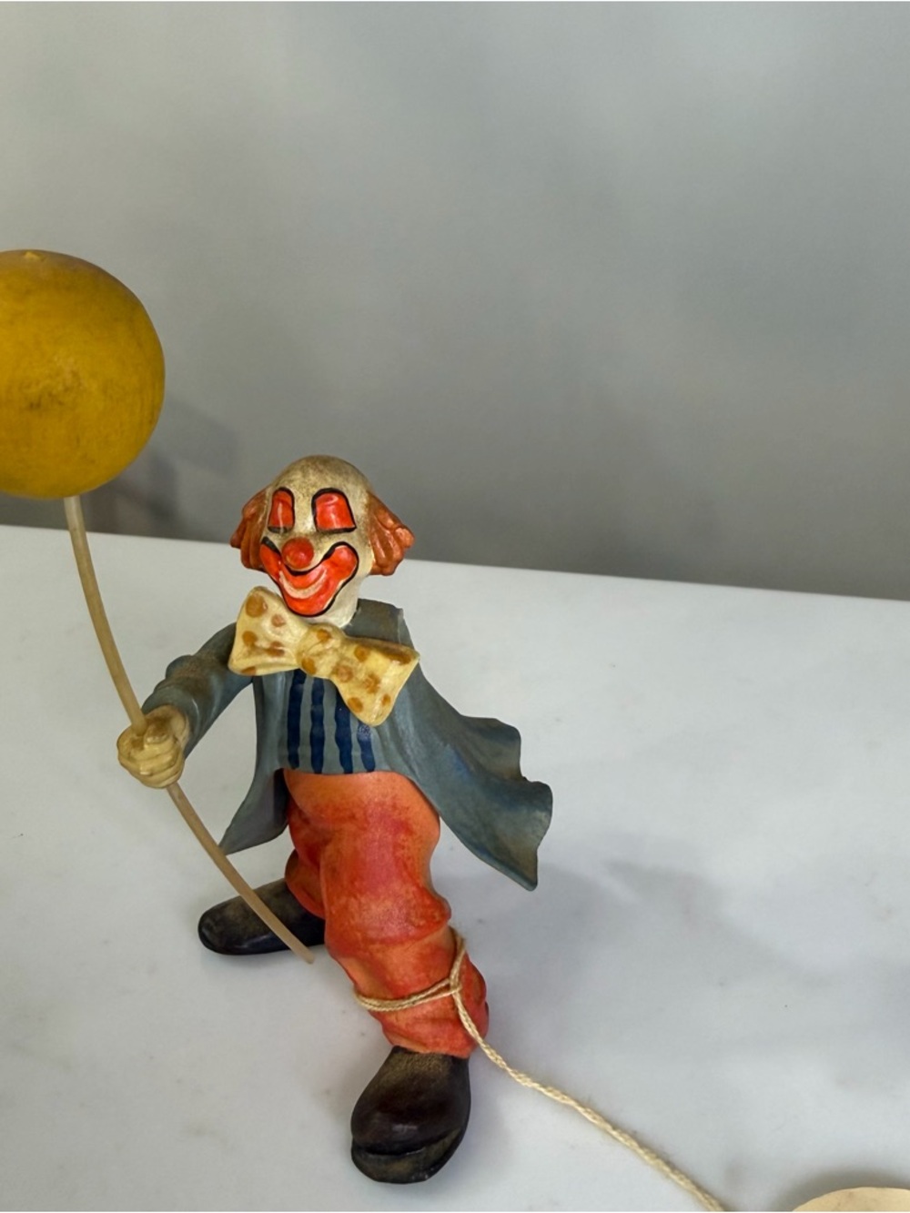 ANRI TORIART  Clown Figurine with Yellow Balloon -Colorful Home Accent